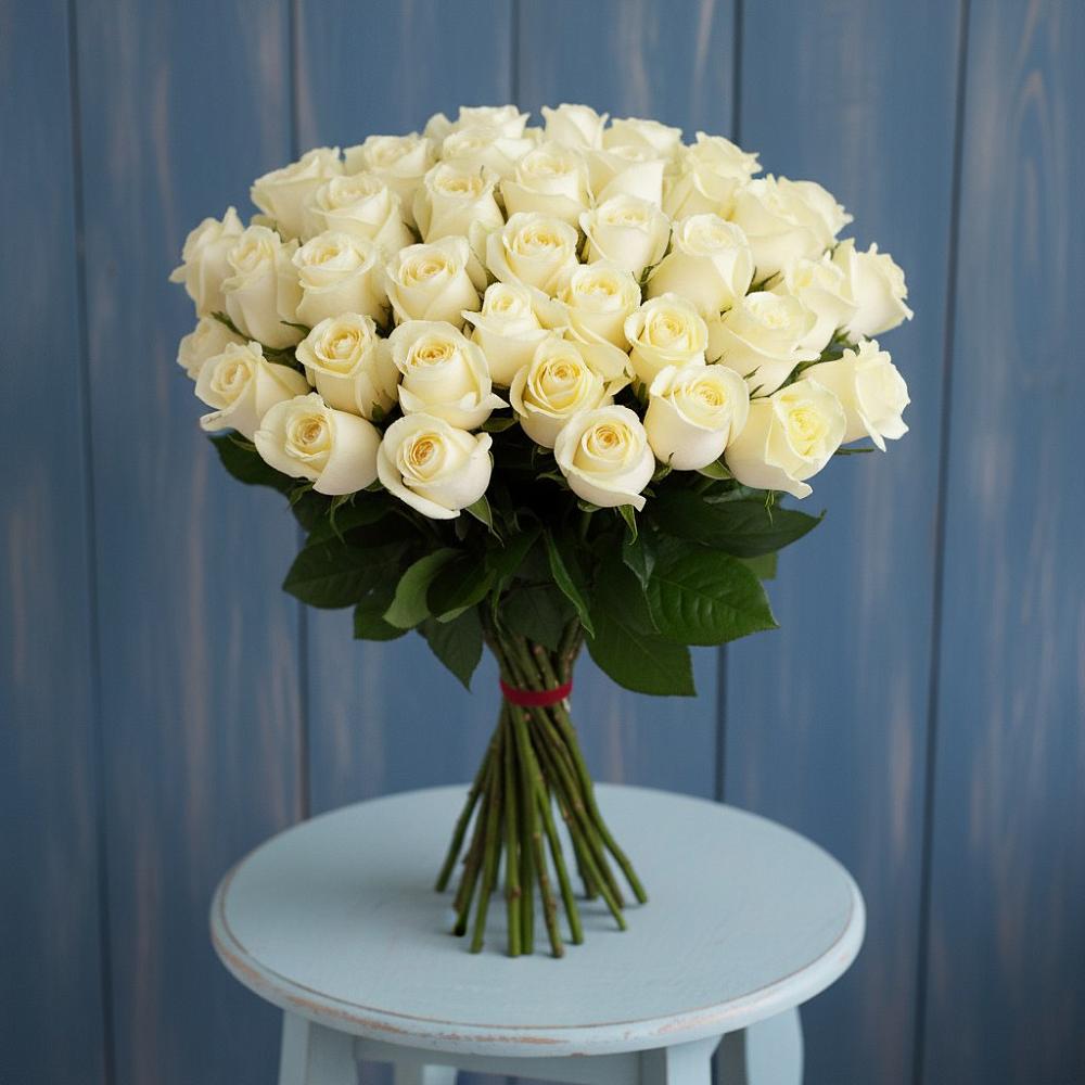 Букет 51 Белая роза Эдлесс Лав в Камень-Рыболове