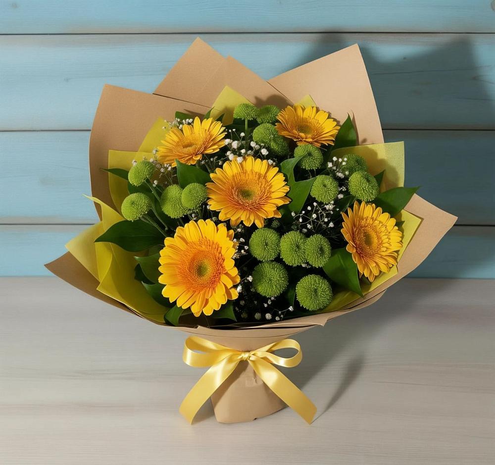 Букет цветов из: Герберы и Хризантемы в Камень-Рыболове