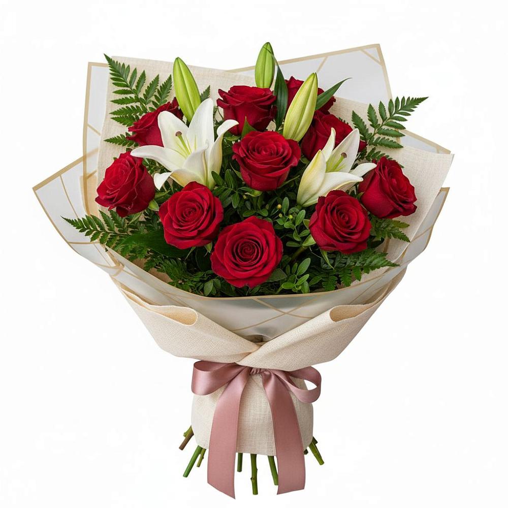 Букет цветов из: Лилии и Розы в Камень-Рыболове