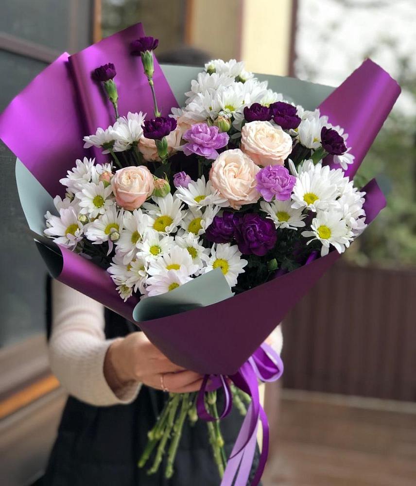 Букет цветов из: Хризантемы, Гвоздики и Розы в Камень-Рыболове