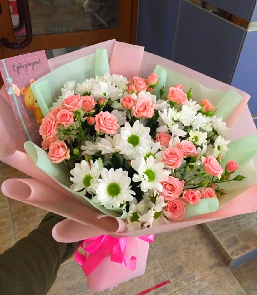 Букет цветов из: Розы и Хризантемы в Камень-Рыболове