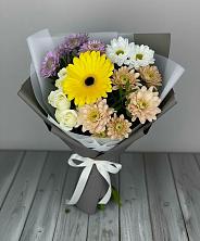 Букет цветов из:  Розы, Герберы и Хризантемы в Камень-Рыболове