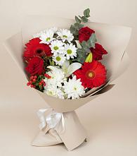 Букет цветов из:  Розы, Хризантемы, Герберы и Лилии в Камень-Рыболове