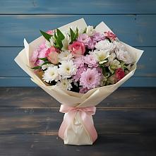 Букет цветов из:  Хризантемы, Альстромерии и Розы #REPLACE_PRED# Камень-Рыболове