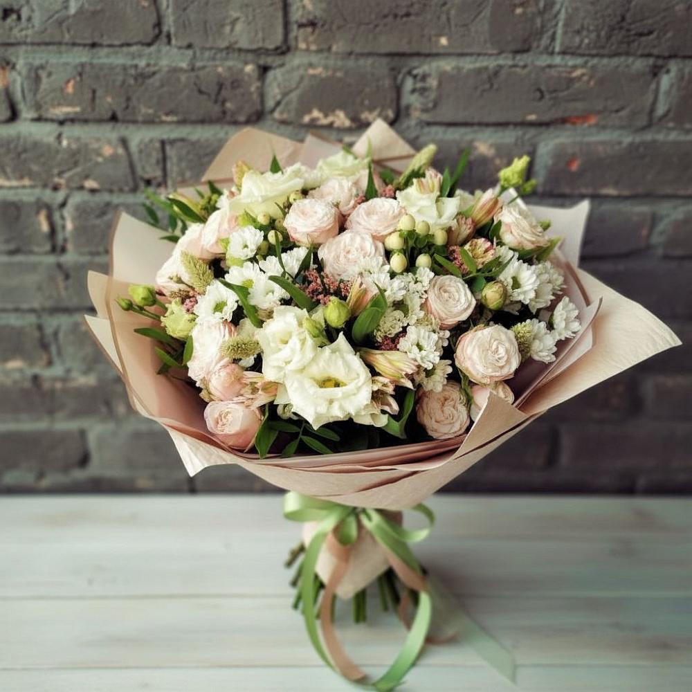 Букет цветов из: Альстромерии, Розы и Хризантемы в Камень-Рыболове