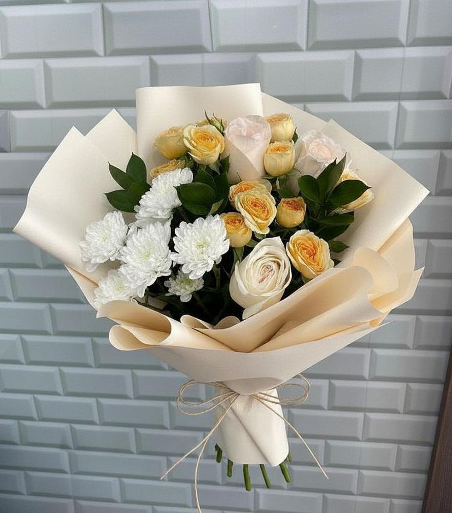 Букет цветов из: Розы и Хризантемы в Камень-Рыболове