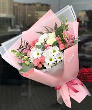 Букет цветов из:  Розы, Лизиантусы и Хризантемы в Камень-Рыболове