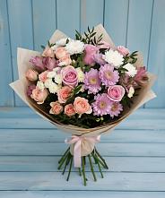 Букет цветов из:  Хризантемы, Розы и Альстромерии #REPLACE_PRED# Камень-Рыболове