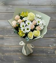 Букет цветов из:  Альстромерии, Розы и Хризантемы в Камень-Рыболове