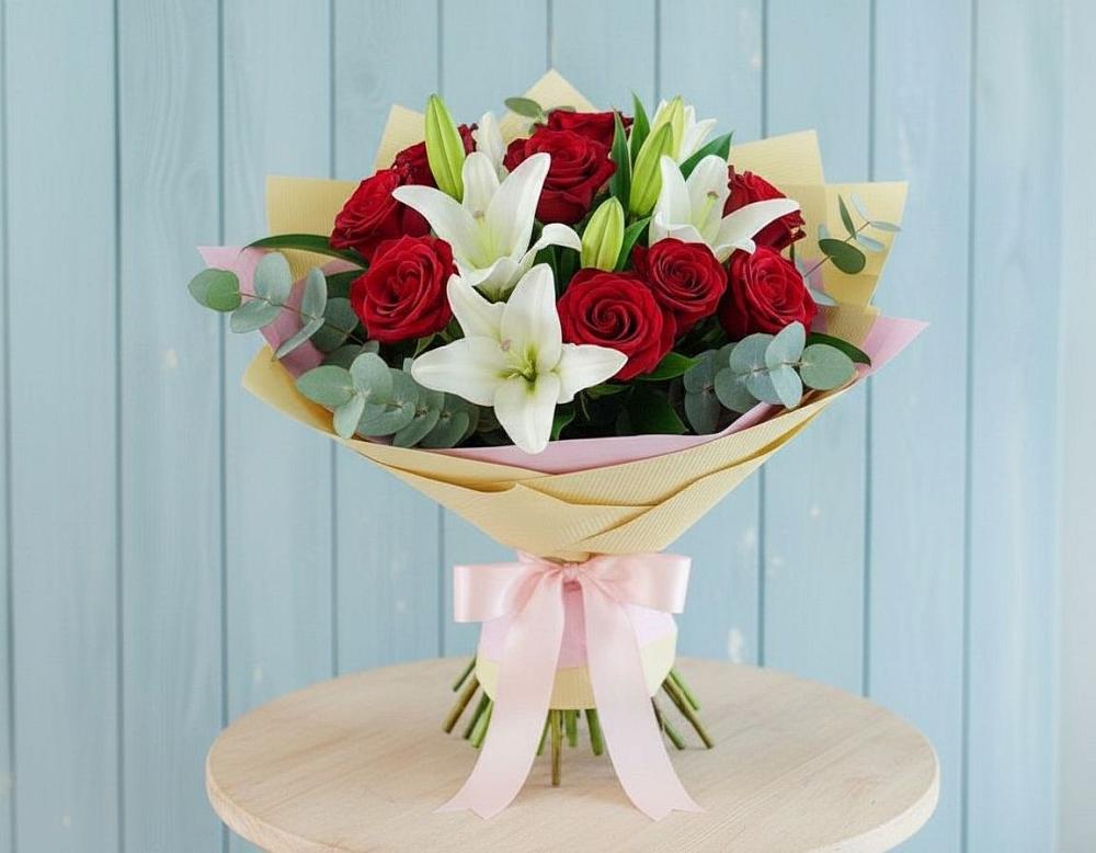 Букет цветов из: Лилии и Розы в Камень-Рыболове